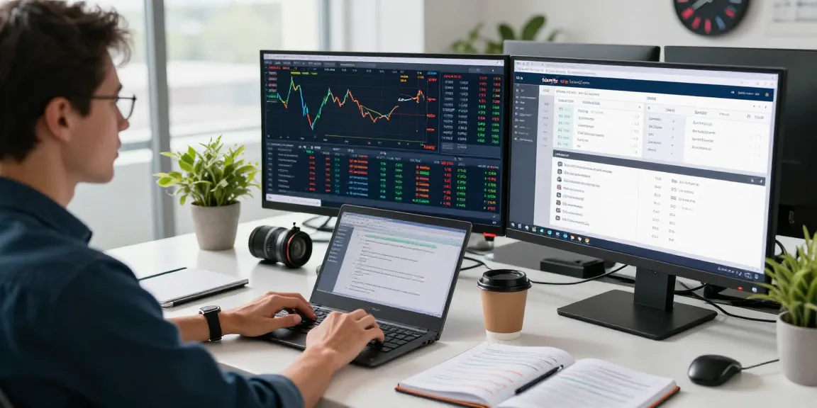 Trader menganalisis informasi prop firm kakakjudi di ruang kerja modern.
